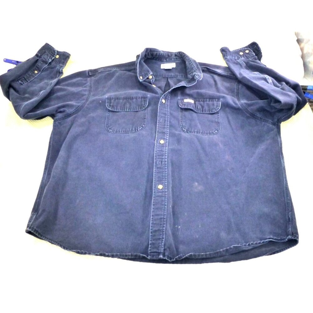 Carhartt Long Sleeve Denim Workwear Shirt 2XL 100% Cotton‎ *SPOTS*
